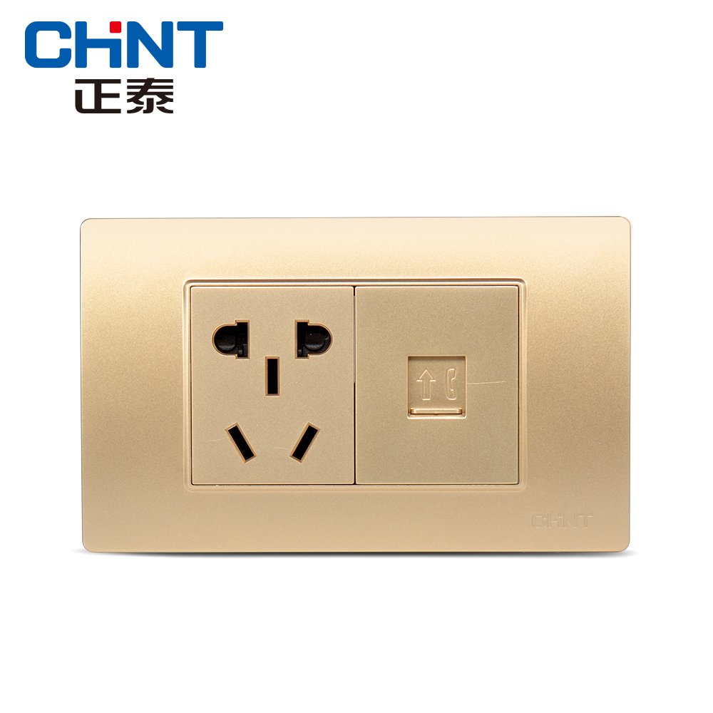 Zhengtai 118 Type Champagne Gold Switch Socket Champagne Second Union two bits a small five-hole telephone socket panel