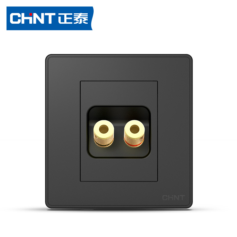 Chint black dark gray two-hole audio socket panel 86 type concealed speaker head interface four-position audio socket