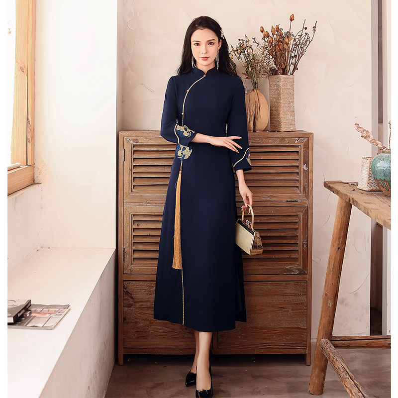 Improvement of the qipao Long sleeves 2021 Spring new young models of young Chinese Tide Qi Chinese Wind Retro Body Dress