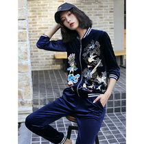 Set female 2021 new autumn Leisure Sports Baseball clothing womens temperament autumn Embroidery Fashion two-piece set
