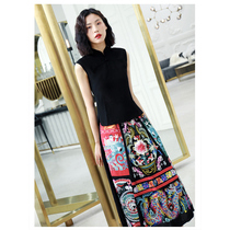 Ethnic style retro cheongsam two-piece Chinese style embroidered cotton linen set 2021 female summer improved Tang dress dress