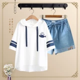 Милая летняя одежда, футболка с коротким рукавом для школьников с капюшоном, для средней школы, подходит для подростков, 12-15 лет