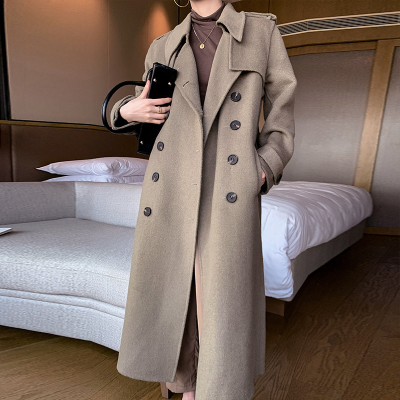 Suit collar double breasted loose Korean version wool coat new high-end double-sided cashmere coat women's medium-long version