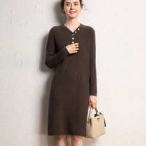 100% pure cashmere sweater womens V-neck draw long dress slim sweater base sweater