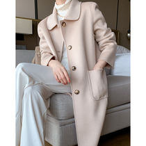 Baby collar long single-breasted double-sided cashmere coat women high-end water ripple coat woolen coat