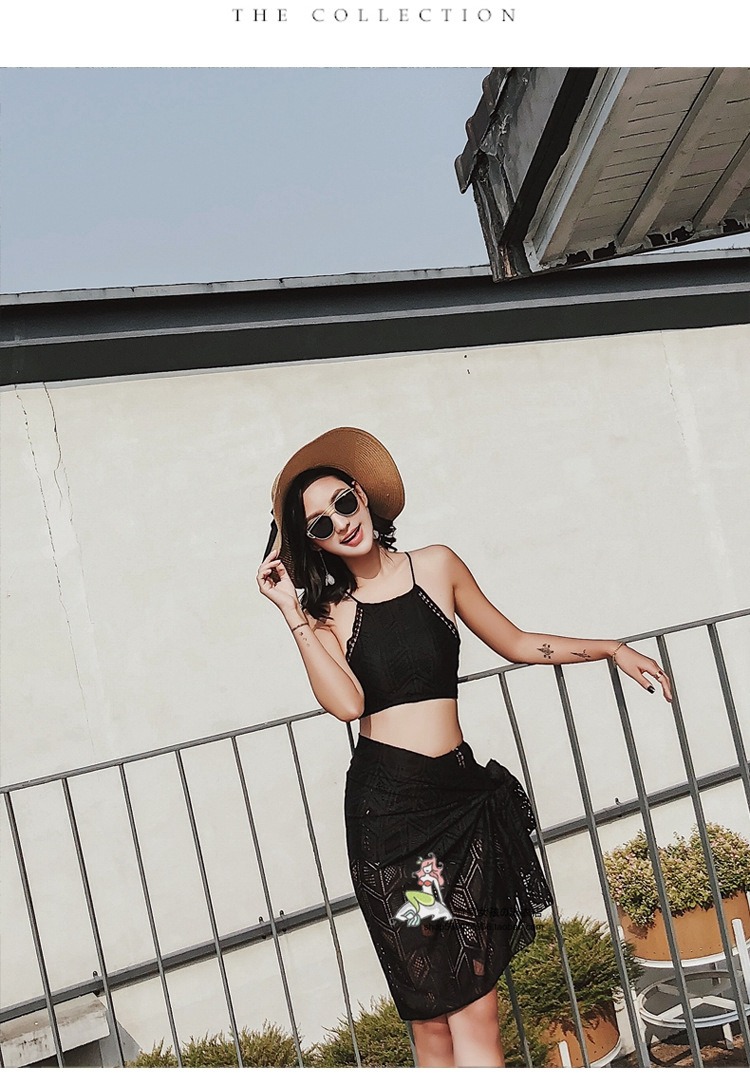 CORTUBO Hàn Quốc Bikini với khăn choàng ba mảnh kích thước ngực nữ tụ tập eo cao giảm béo mùa xuân - Bikinis ao tắm