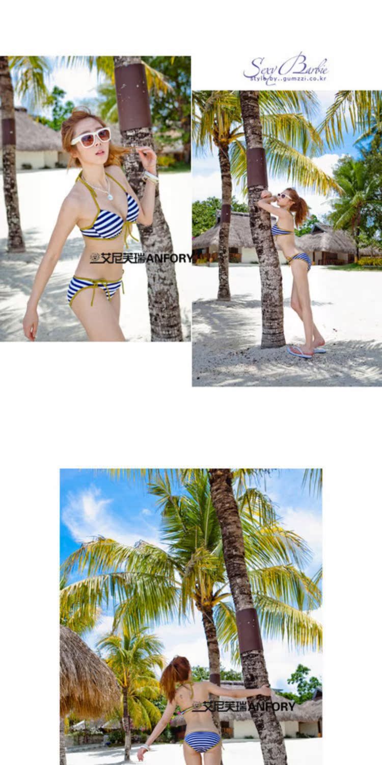 CORTUBO Phiên bản Hàn Quốc của tấm thép tập hợp bộ bikini sọc 3 mảnh denim boyshort size áo tắm nữ - Bikinis áo choàng tắm biển