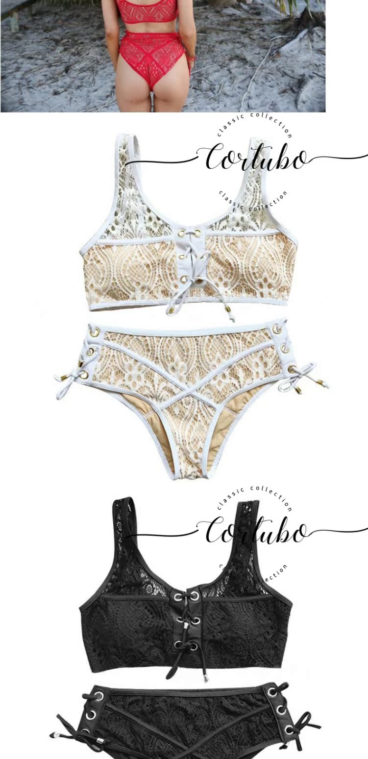CORTUBO2018 Châu Âu và Hoa Kỳ mùa hè phụ nữ bikini openwork đồ lót ren bãi biển gợi cảm hai mảnh - Bikinis ao tam xuan thu