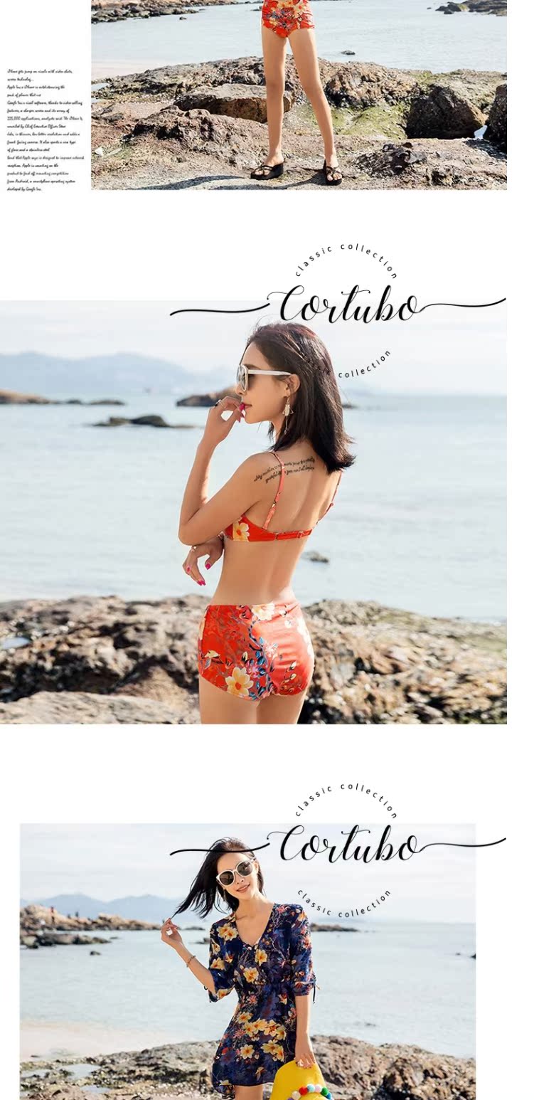 CORTUBO Đồ bơi Hàn Quốc cho phụ nữ mặc bikini ba mảnh chia váy bảo thủ che bụng nhỏ ngực tập hợp bong bóng gợi cảm - Bikinis áo tắm đẹp 2021