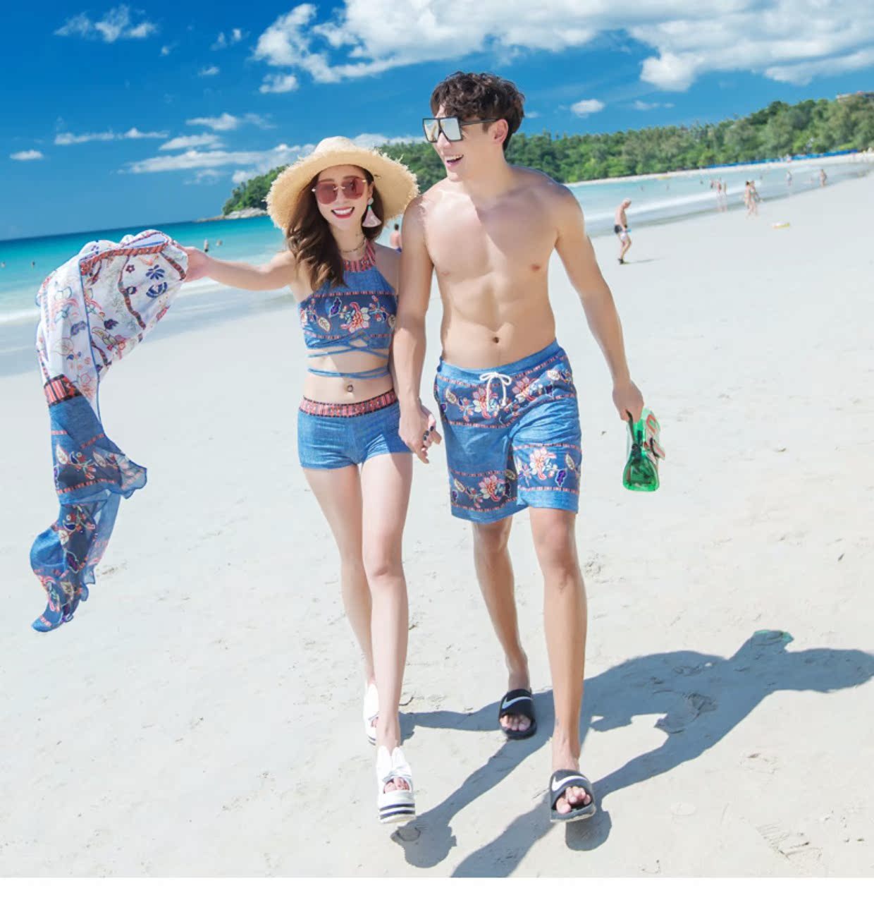 CORTUBO Thái Lan kỳ nghỉ bên bờ biển chia áo tắm nữ váy dài ba mảnh phù hợp với đôi tình nhân đồ bơi - Vài đồ bơi đồ đôi mặc đi biển	