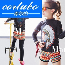 CORTUBO childrens swimsuit girl Korean version of the child baby long sleeve split shorts student sunscreen quick dry diving