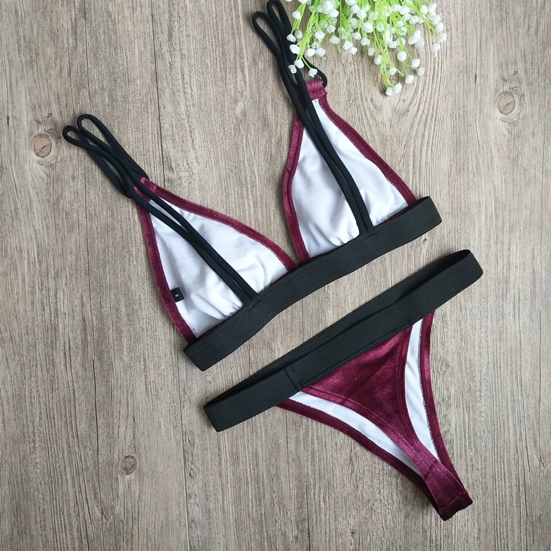 CORTUBO Bikini Counter Plush Vải đặc biệt Phụ nữ Bikini Áo tắm Tam giác Bikini - Bikinis