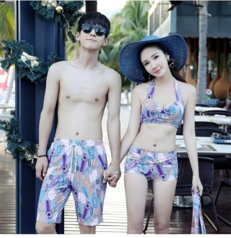 Quần CORTUBO phù hợp với ba mảnh phù hợp với cặp đôi áo tắm đồ bơi phụ nữ bikini eo cao boyshort người yêu đồ bơi - Vài đồ bơi