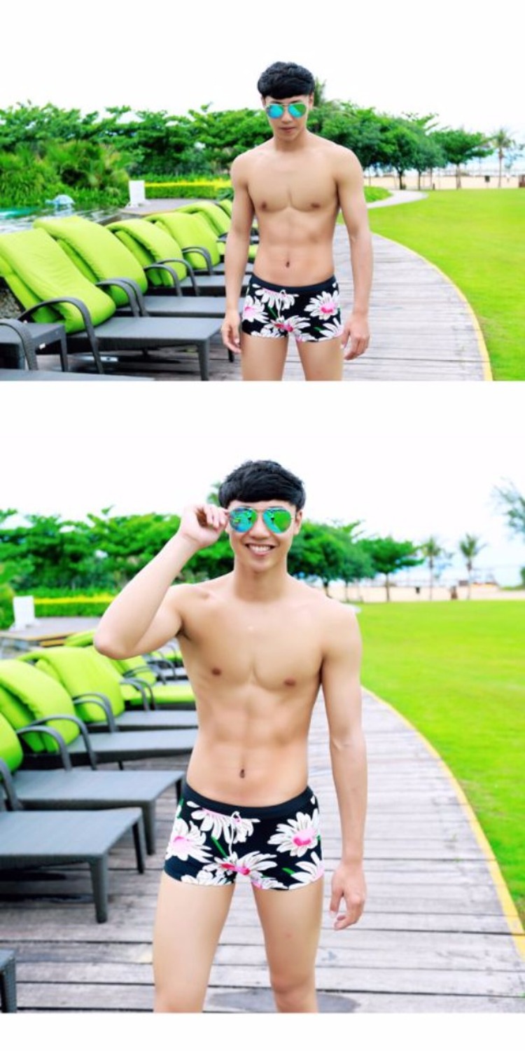 CORTUBO ánh sáng sang trọng màu đen hoa bơi quần nam gợi cảm boxer quần short hoa áo tắm eo thấp quần bơi - Nam bơi đầm quần bơi nam tam giác