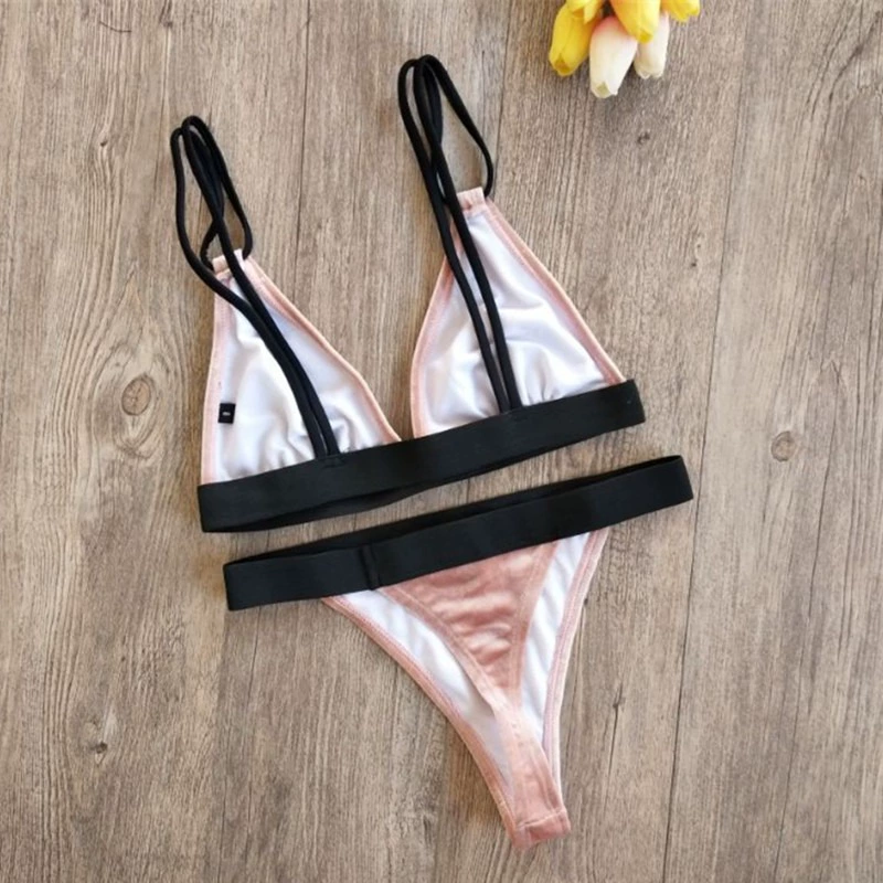 CORTUBO Bikini Counter Plush Vải đặc biệt Phụ nữ Bikini Áo tắm Tam giác Bikini - Bikinis