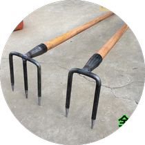 German soil-turning steel rake two-tooth three-tooth and four-tooth nail rake loose soil rake two-tooth pickaxe manganese steel agricultural three-tooth hoe