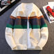 Cardigan Sweater for Men, New Spring and Autumn Style, Color-Blocked Knitted Jacket, Youth Turn-Down Collar Sweater Coat
