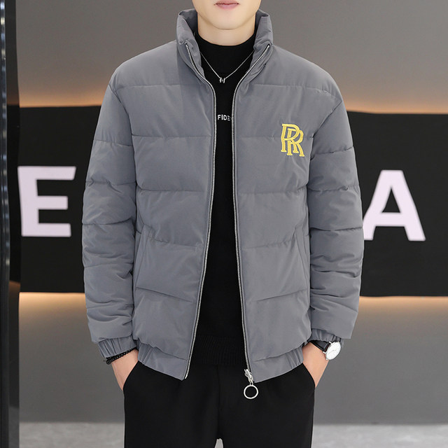 High-End Embroidered Cotton Jacket for Men, New Thickened Warm Stand-Up Collar Cotton Coat for Autumn and Winter, Trendy Versatile Short Cotton-Padded Jacket