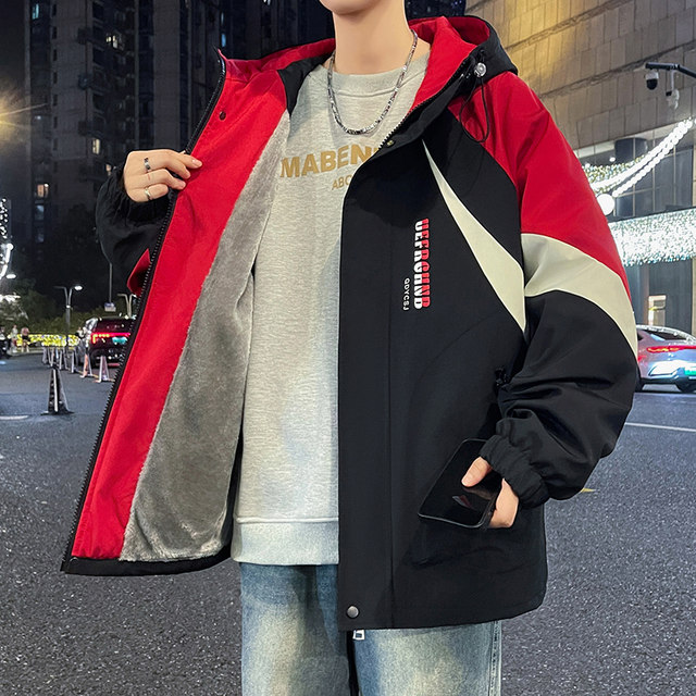 Youth Fleece-Lined Jacket Winter 2025 New Thickened Hooded Jacket Men's Loose Warm Trendy Brand Cotton Clothing