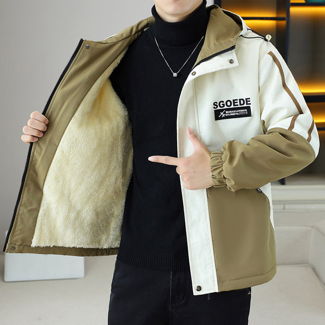 Fleece-Lined Thickened Workwear Hooded Jacket for Men, Winter 2025 New Style, Warm and Cold-Resistant Cotton Coat, Loose Casual Jacket