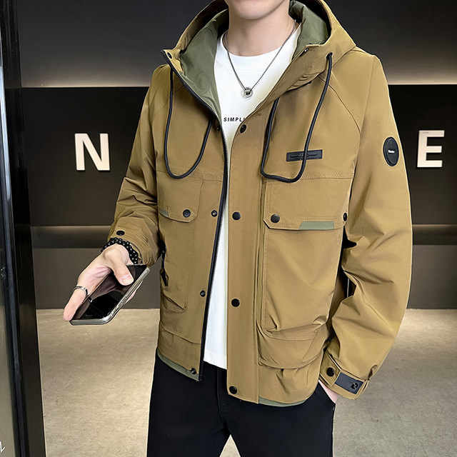 Spring 2026 New Casual Hooded Jacket for Men, Trendy and Stylish Workwear Coat, Windproof Solid Color Versatile Windbreaker
