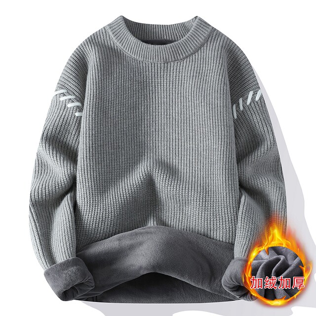 Personalized Patchwork Sweater for Men, Winter Fleece-Lined and Thickened Knit Base Shirt, Cool and Stylish Warm Sweater for Teenagers