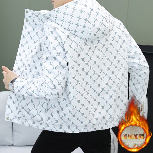 Winter Jacket for Men, Fleece-Lined and Thickened, Trendy Brand Letter Print Jacket, Men's Hooded Autumn and Winter Casual Youth Cotton-Padded Jacket