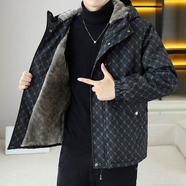 Fleece-Lined Jacket for Men, Autumn and Winter 2025 New Trendy Hooded Winter Clothing, Thickened Warm Clothes for Teenagers, Men's Jacket