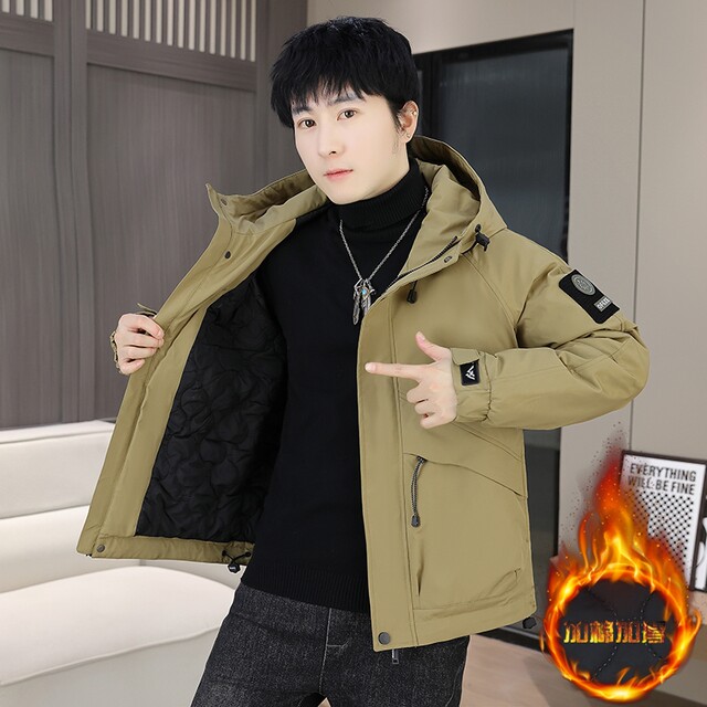 Men's Cotton Jacket for Autumn and Winter, Thickened and Warm, Hooded Workwear, Trendy Brand Autumn and Winter Cotton Clothing