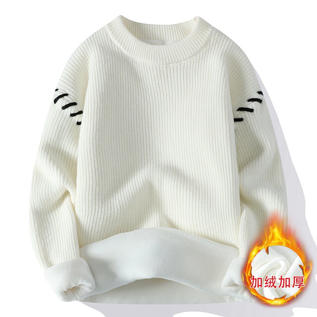 Personalized Patchwork Sweater for Men, Winter Fleece-Lined and Thickened Knit Base Shirt, Cool and Stylish Warm Sweater for Teenagers