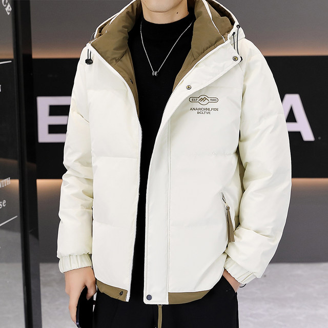 Lightweight down jacket for men in winter 2026 new trendy brand handsome color matching hooded winter short thickened men's jacket