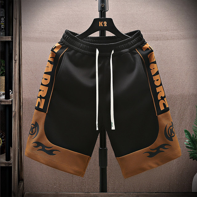 Color-Blocked Basketball Shorts for Men, Summer Thin Ice Silk Casual Sports Shorts, Trendy Loose Five-Point Mid-Length Shorts