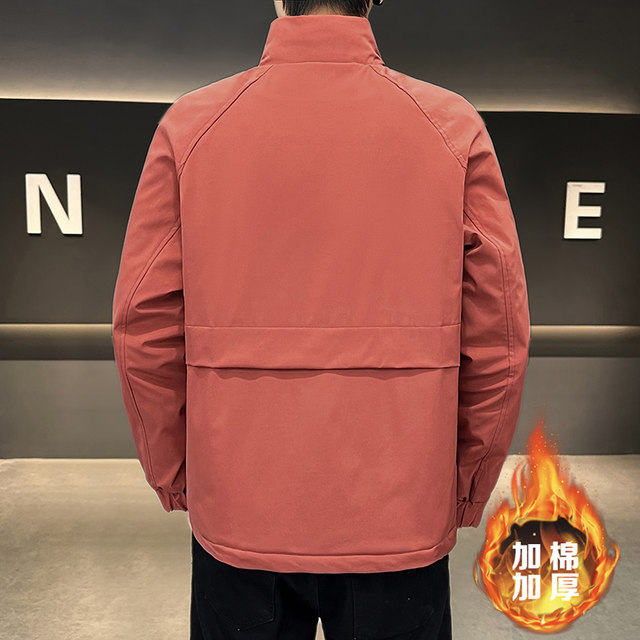 Men's Cotton Jacket 2025 Autumn and Winter New Style Loose Trendy Simple Versatile Thickened Stand Collar Workwear Jacket