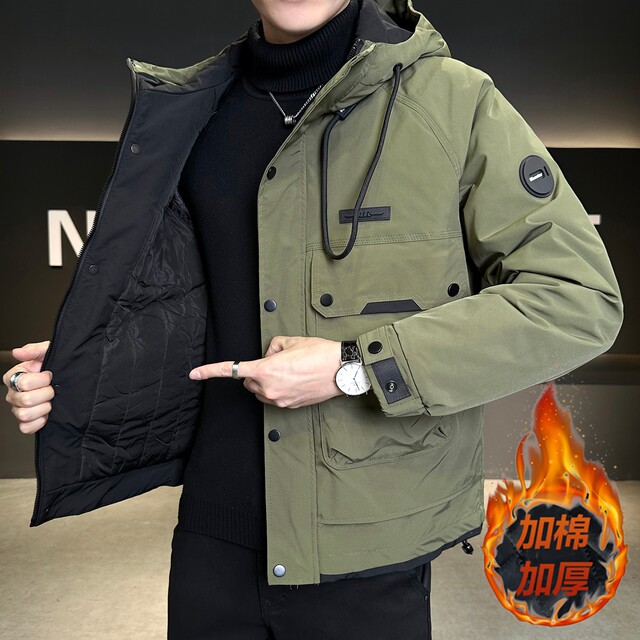 New Winter Hooded Jacket for Men, Thickened with Cotton, Casual Windbreaker, Workwear, Cold-Proof and Warm Cotton Clothing