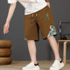 New Chinese Style Men's Summer Ice Silk Cool Five-Point Casual Shorts, Trendy Patchwork Straight-Leg Sports Pants