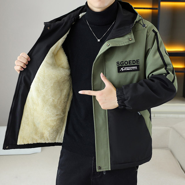 Fleece-Lined Thickened Workwear Hooded Jacket for Men, Winter 2025 New Style, Warm and Cold-Resistant Cotton Coat, Loose Casual Jacket