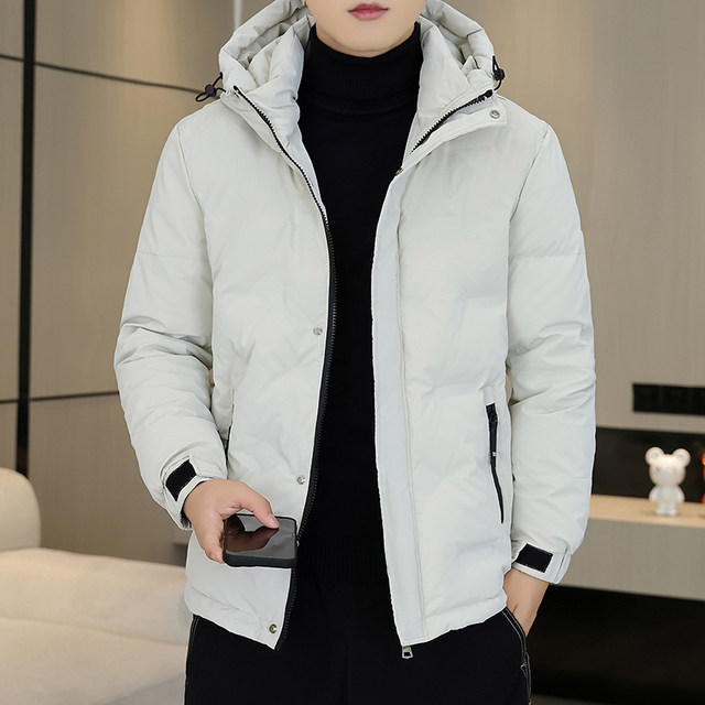 Down jacket men's winter cold-resistant and warm high-end white duck down hooded slim short European style fashionable brand jacket