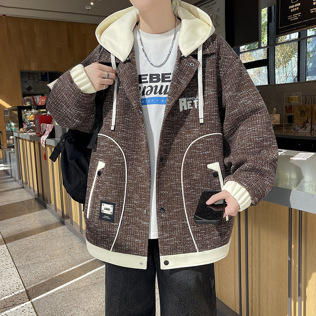 Teenagers' Detachable Hooded Jacket Men's Spring Fashion Trendy Loose Casual Outerwear Student American-Style Stylish Top