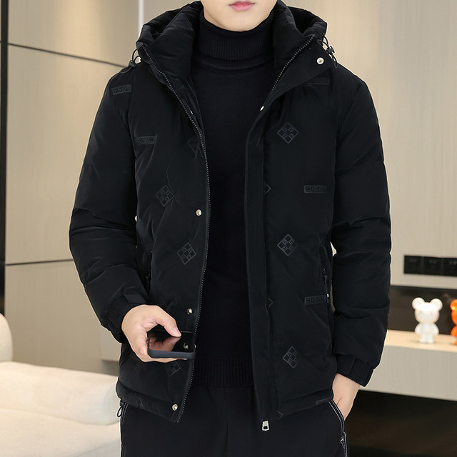 Down jacket men's winter cold-resistant and warm high-end white duck down hooded slim short European style fashionable brand jacket