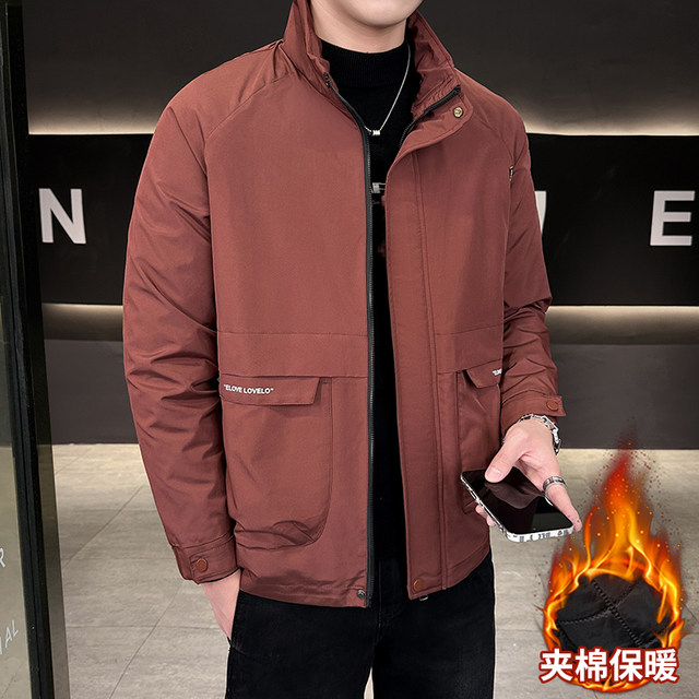 2025 New Style Workwear Cotton Jacket for Men, Winter Trendy Stand-Up Collar Jacket, Padded and Thickened for Warmth, Casual Cotton Coat