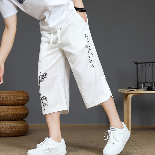 New Chinese Style Men's Summer Thin Knee-Length Shorts Trendy Patchwork Eight-Point Pants with a Cool and Sophisticated Look