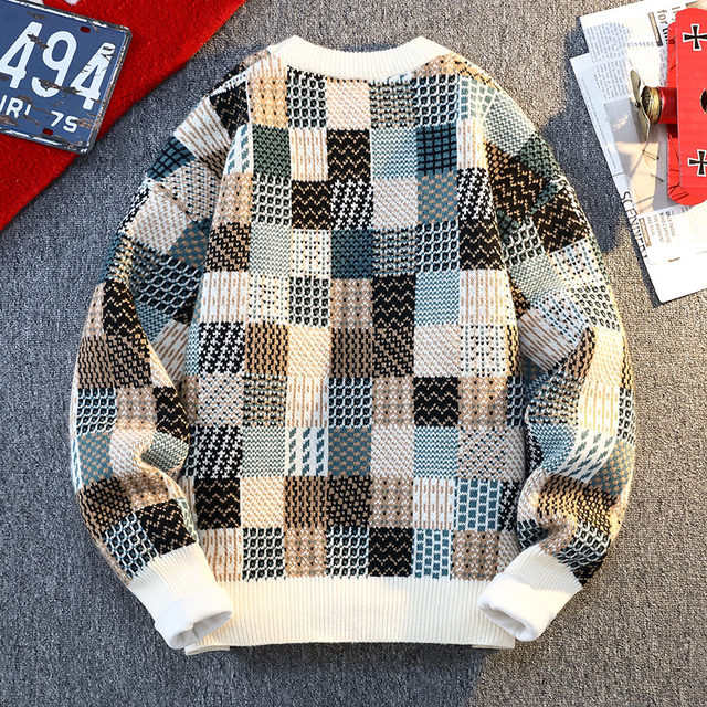 Retro Sweater Men's Winter Thickeneded Warm Knitted Knitwear Men's Base Layer Shirt Youth Trendy Brand Jacquard Pullover Knitwear