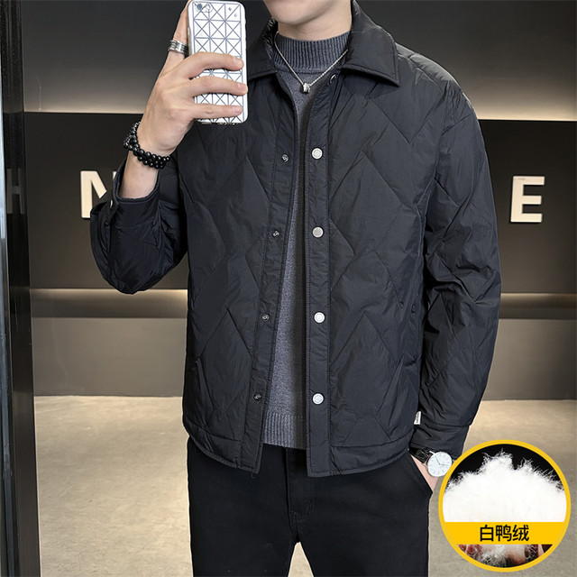 Men's shirt-style down jacket, lightweight, winter 2025 new trendy brand, handsome lapel white duck down warm jacket
