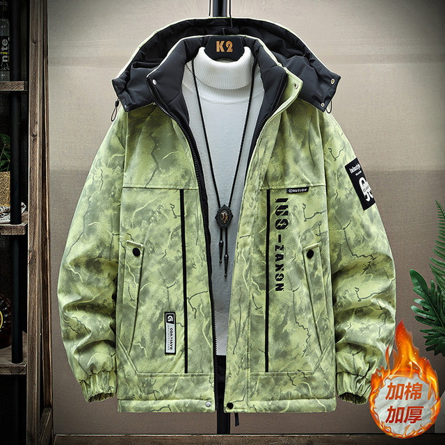 Removable hooded jacket men's winter workwear style plus cotton thickened warm cotton clothing outdoor winter clothing cold casual cotton clothing