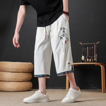 New Chinese Style Casual Shorts for Men, Summer Trendy Brand Loose Straight-Leg Cropped Pants, Thin and Cool, Breathable National Style Pants