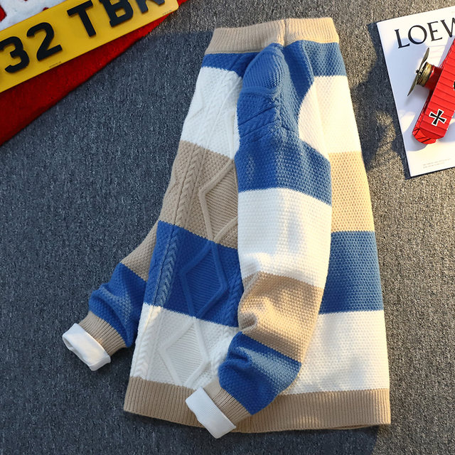 Color-Blocked Crew Neck Sweater for Men, Autumn and Winter, Loose Fit, Trendy Brand, Warm Knitwear, Youth Japanese Style Casual Base Shirt