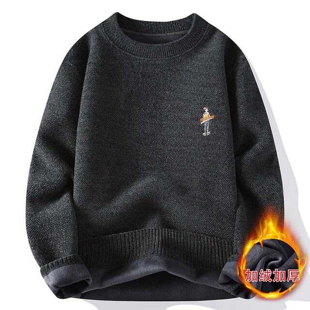 Fleece-Lined Thick Sweatshirt for Men, Trendy Brand, Loose Fit, 2023 Autumn and Winter New Style, Warm Inner Layer, Trendy Men's Base Shirt