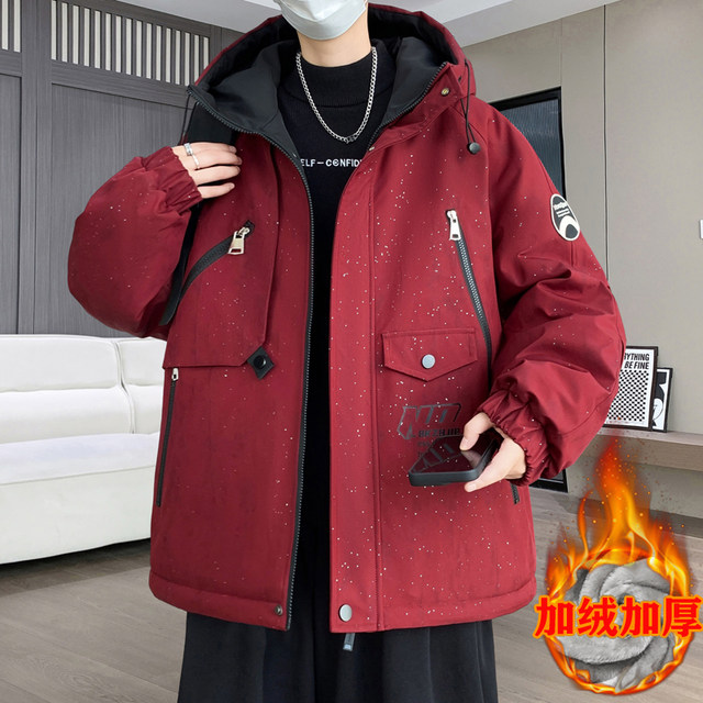 Winter new style velvet thickened hooded jacket men's handsome casual warm winter parka cotton jacket jacket