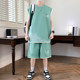 Teenage Summer Suit Men's Vest Trendy Brand Men's Clothing Two-Piece Set Casual Sports Shorts Sleeveless Trendy T-Shirt Men