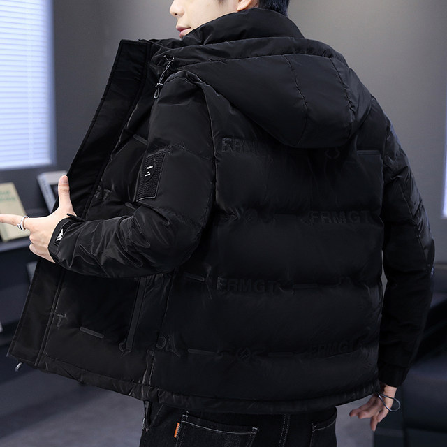 Men's new winter white duck down warm windproof hooded jacket down jacket loose Hong Kong style outdoor trendy brand clothes